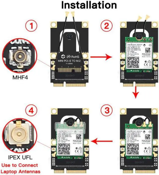 Alt view image 5 of 5 - To Mini PCI-E Wi-Fi Adapter Intel 9260 AX200 7260 Wireless 2030Mbps Bluetooth 5.0 Wifi Card 9260NGW AX200NGW 7260HMW