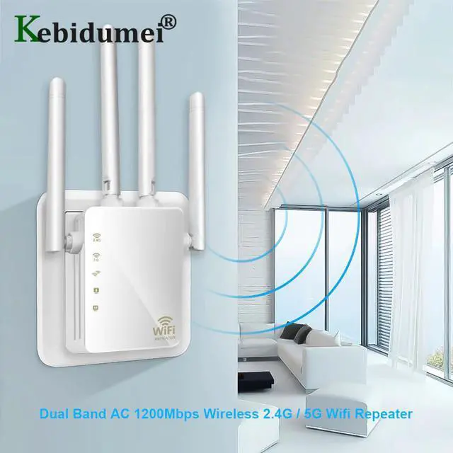 Alt view image 2 of 5 - 1200Mbps Dual-Band 2.4/5G Wireless Wifi Repeater Router 4Antenna Wi-Fi Range Extender Routers Home Network RJ45 Ethernet