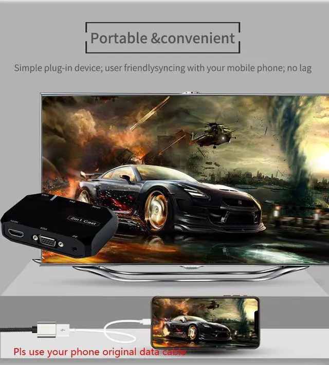 Alt view image 5 of 5 - Wifi USB  Cable 2in1 VGA HDMI Adapter Display Airplay Phone to TV HDTV For iPhone XR   P30 iOS Android