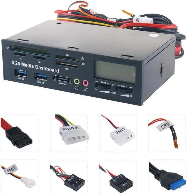 Alt view image 5 of 5 - Panel 5.25 inch USB 3.0 Hub Multi in 1 Card Reader Fan Temperature Controller CPU LCD Display Front Dashboard ESATA Audio