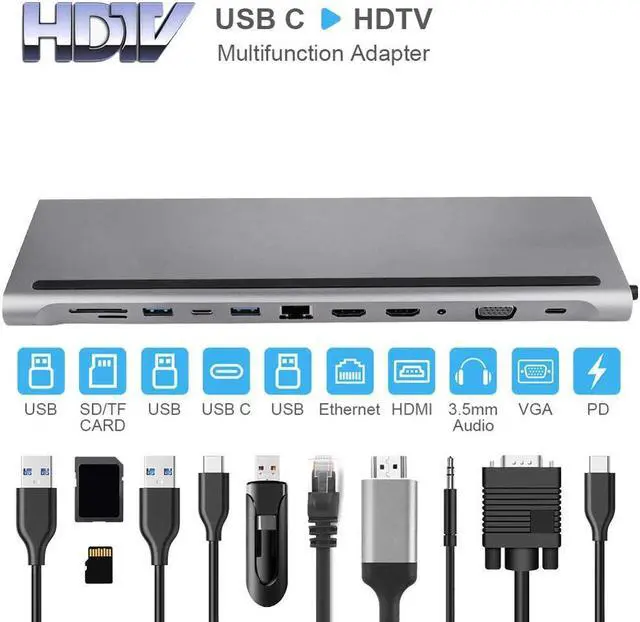 Alt view image 5 of 5 - 11 in1 USB HUB C HUB to Multi USB 3.0 Adapter Dock USB-C Type C 3.1 Splitter 3 Port USB C HUB for MacBook Pro Accessories