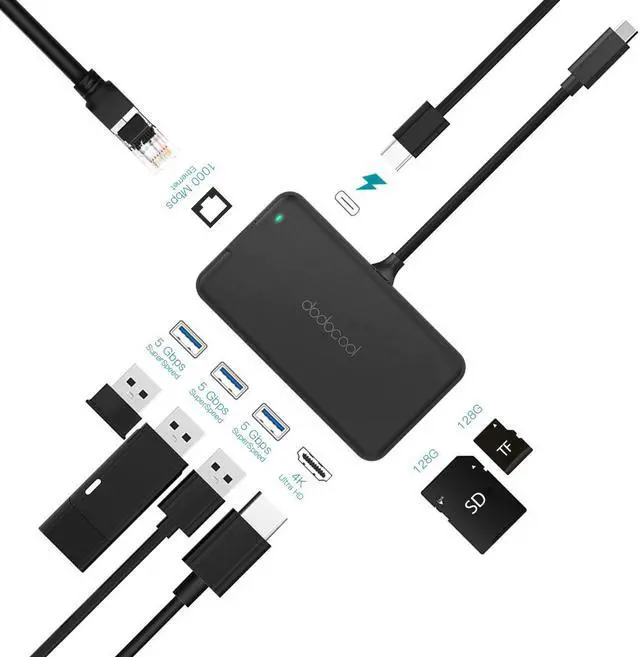Alt view image 3 of 5 - 8-in-1 Multifunction USB-C Hub with Type-C PD 4K Video HD Gigat Ethernet Adapter SD/TF Card Reader USB3.0 Type C HUB