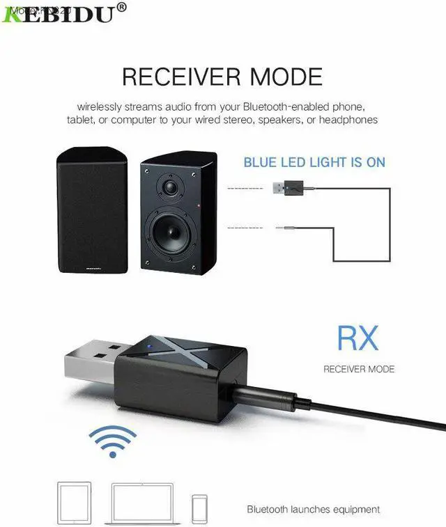 Alt view image 4 of 5 - KN320 Mini Bluetooth V5.0 Transmitter Receiver 3.5mm AUX Stereo Wireless Bluetooth Adapter For Car Music For TV Newest