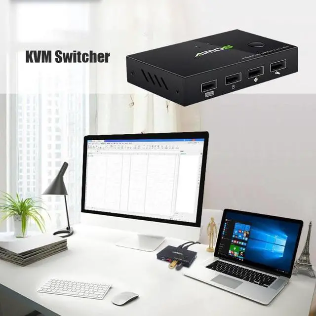 Alt view image 3 of 5 - KVM Switch Box Sharing Switcher Selector 2 In 4 Out Adapter for Keyboard Mouse Printer Monitor /DVR/Android Phones