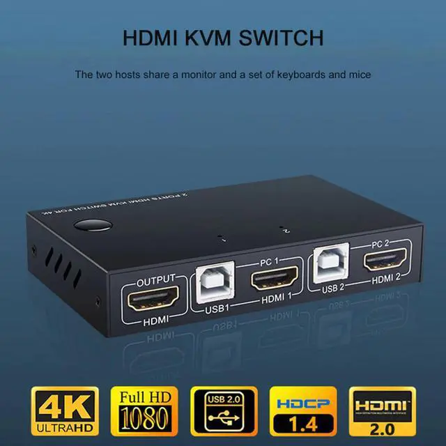 Main image of 2 port HDMI KVM Switch 4K USB HDMI KVM Switcher 2 in 1 out Switching by button switching by keyboard FOR Mouse Printer
