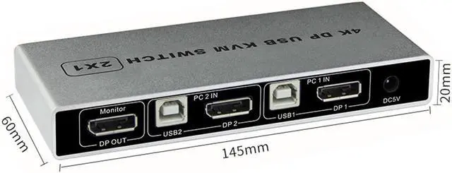 Alt view image 4 of 5 - Dual-port Displayport KVM Switch USB Displayport KVM 144Hz DP Switcher 4KX2K/60Hz 2K/144Hz Displayport 2 in 1 out KVM USB