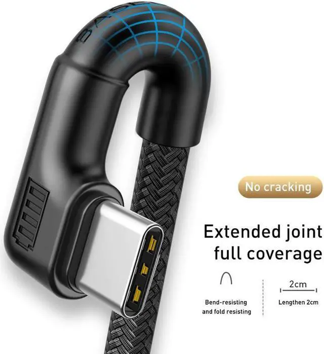 Alt view image 5 of 5 - USB Type C Cable Fast Charge USB C Cable for  S9 S10 S20 Game Cable Elbow USB Type C Wire Cord  Type C Cable