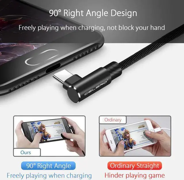 Alt view image 2 of 5 - Angle USB Type C Charger Cable Fast Charging 90 Degree Type-C Cable for LG V40 V35 ThinQ V30 Q7 G7 G6 G5 1/2/3 Meter