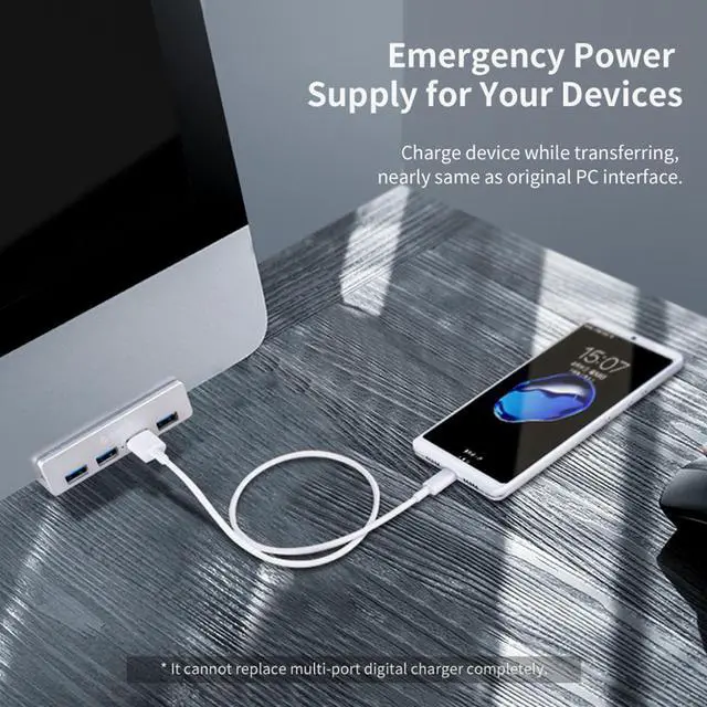 Alt view image 5 of 5 - MH4PU-P USB Hub Aluminum External 4Ports USB 3.0 Usb Splitter with 10-30mm Adjustable Clip for Macbook Desktop Laptop PC