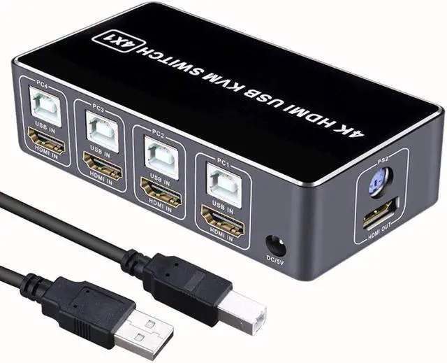 Alt view image 3 of 5 - 4 Port  KVM Switch 4K USB  KVM Switcher 4 in 1 Out Hot USB  for Mouse Keyboard for win7 win10 for MAC #734