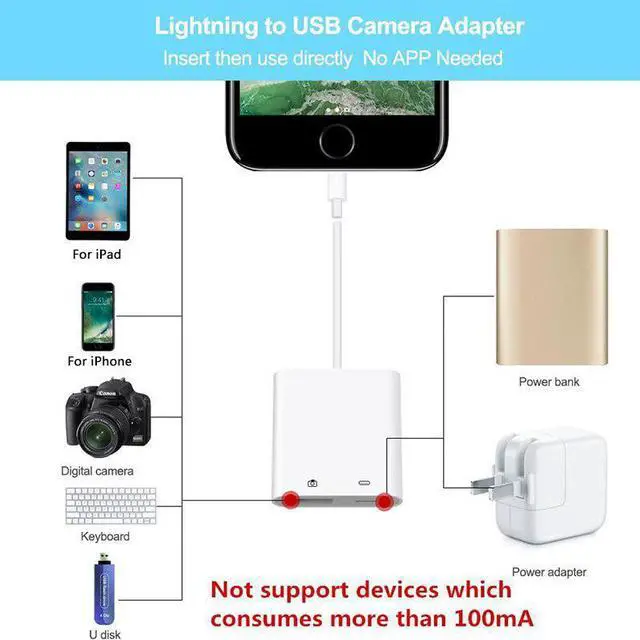 Alt view image 3 of 5 - For Lighting to USB 3 Camera Adapter For iPad iPhone USB Flash Drive U Disk  Card Reader Mouse Keyboard Converter OTG Cable