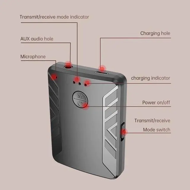 Alt view image 4 of 5 - 2 in 1 Bluetooth 5.0 Audio Receiver Transmitter 3.5mm AUX Jack Handsfree Wireless Music Adapter for Car Headphones Speaker