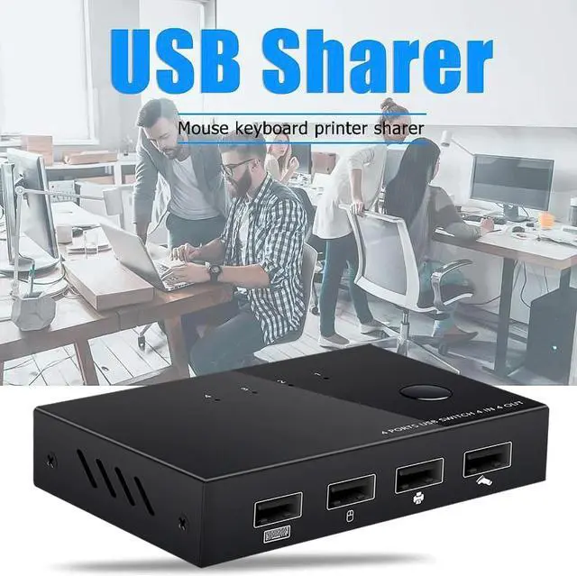 Main image of 4 Port PCs Sharing USB KVM Switch Box USB 2.0 Switcher 4 Devices for Keyboard Mouse Printer Monitor Switch Selector