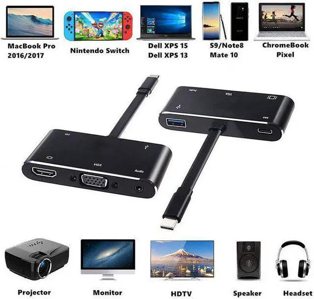 Alt view image 5 of 5 - C  VGA adapter  c hub to 3.0 c charge 3.5mm aux jack cable Multiport converter for Macbook pro dell  p20