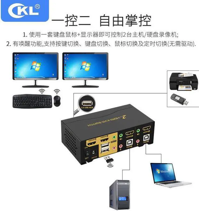 Alt view image 3 of 5 - 2in 2out  (Duplicated Display)  KVM Switch  with Audio Microphone Output, -92HUA