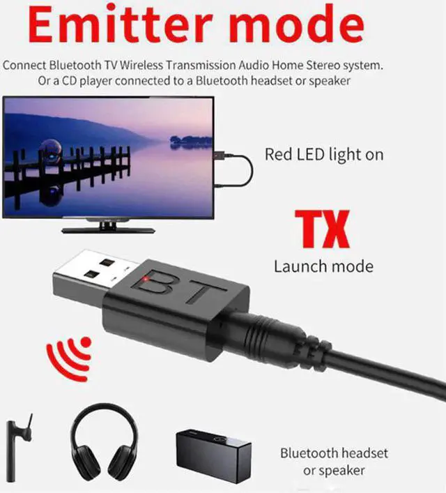 Alt view image 3 of 5 - 3.5mm Wireless Bluetooth 5.0 + EDR USB AUX Audio Music Receiver Adapter Transmisor Bluetooth