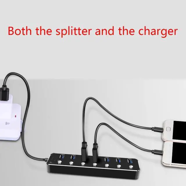 Alt view image 3 of 5 - Alloy USB 3.0 Hub High Speed Powered 7 Port USB Extender Splitter with Individual On/Off Switches for Laptop