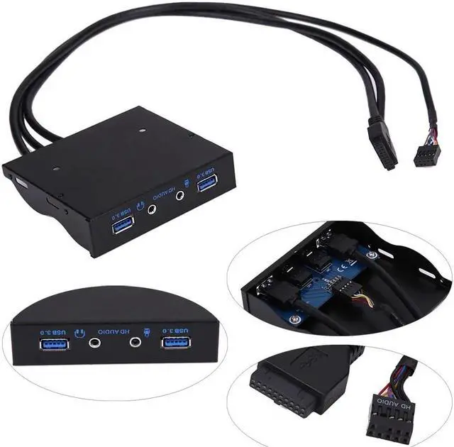 Main image of 3.5" 20Pin to 2 USB 3.0 Port HUB + HD Audio PC Floppy Expansion Front Panel USB Interface and Audio Interface are Provided