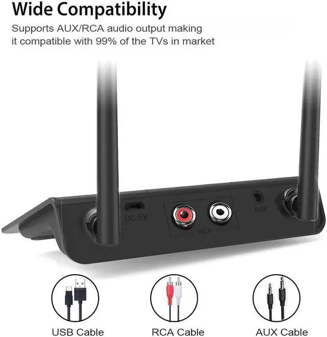 Alt view image 2 of 5 - Upgraded 80M Bluetooth 5.0 RCA Transmitter Receiver Bypass 3In1 Aptx LL AAC Music Audio Wireless Adapter 3.5mm AUX For TV PC Car