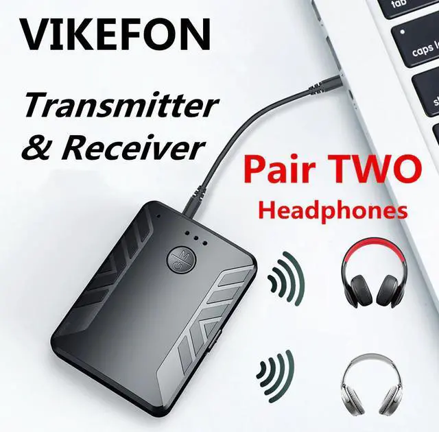 Main image of 5.0 Audio Transmitter Receiver Pair with TWO Headphones with Mic 3.5mm AUX RCA Wireless Adapter for TV PC Car Speaker