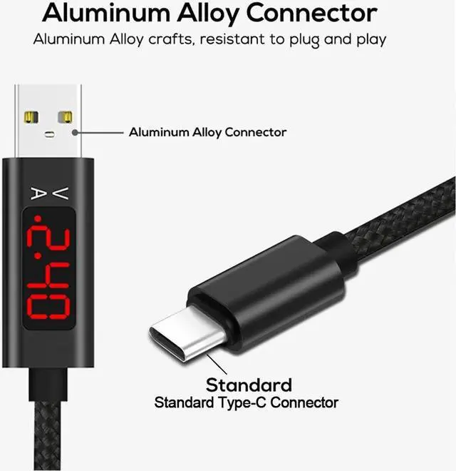 Alt view image 5 of 5 - USB Type C Cable Voltage and Current Intelligent Display  Sync Cord For  Galaxy  Mi Fast Charging cable