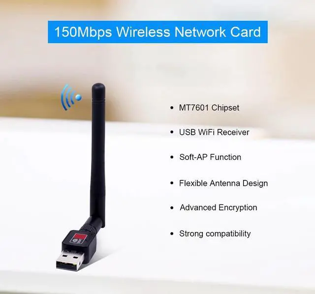 Alt view image 2 of 5 - 150Mbps External Wireless Network Card 150M Mini USB WiFi Adapter Antenna LAN Ethernet Wi-Fi Receiver Dongle 802.11n/g/b