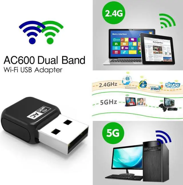 Alt view image 5 of 5 - USB Wifi Adapter 5Ghz Wifi Network Card 600Mbps Dual Band 802.11AC Wireless USB Wi-fi Ethernet Receiver for Windows Mac OS