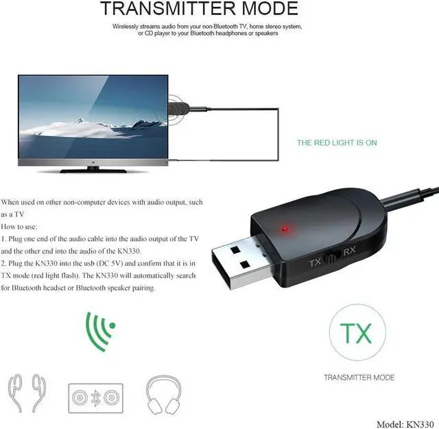 Alt view image 3 of 5 - Bluetooth 5.0 Audio Receiver Transmitter 3 in 1 Wireless Bluetooth Adapter Mini 3.5mm AUX RCA Stereo Car Kit For TV PC