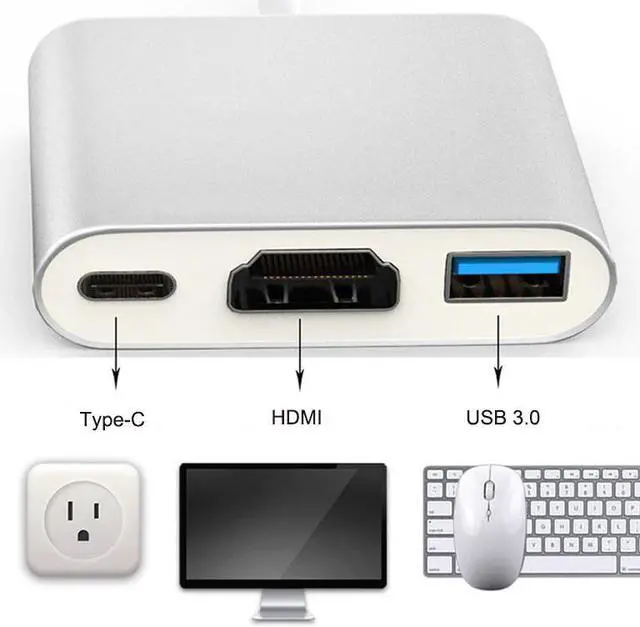 Alt view image 4 of 5 - C HUB  Adapter  Type C Hub to  4K  3.0 Port With -C Power Delivery for Macbook 12 inch Pro for Dell XPS 13