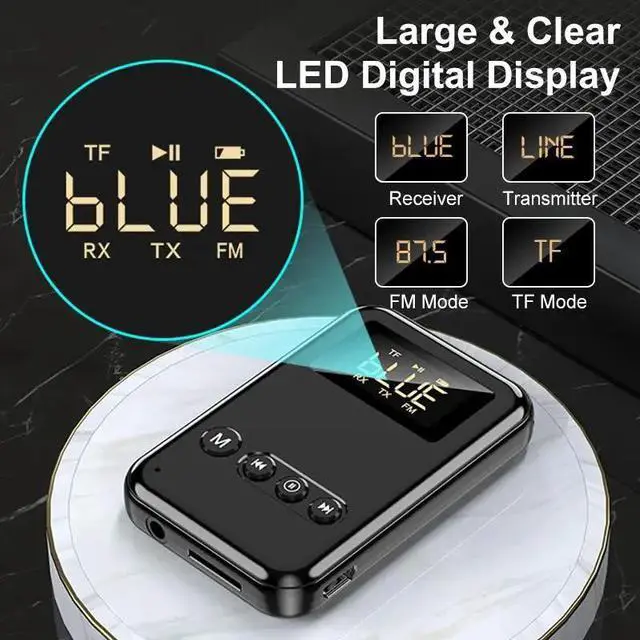 Alt view image 2 of 5 - 9 IN 1 bluetooth 5.0 Audio Transmitter Receiver Stereo Music Wireless Adapter 3.5mm AUX Jack FM Transmitter for Car TV MP3 PC
