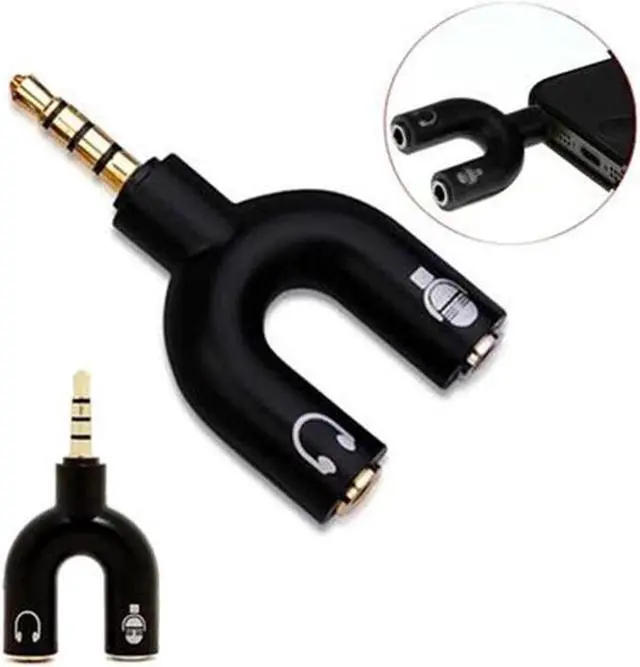 Main image of 1PC U Type Adapter Dual 3.5 MM Headphone Plug Audio Cables Splitter Microphone 2 in 1 Swivel Connector Jack Plug Adapter