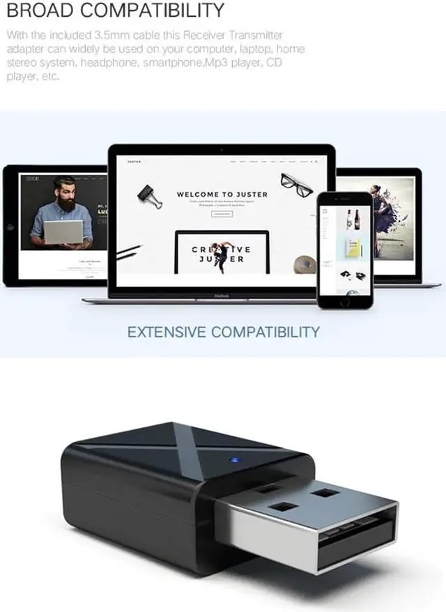 Alt view image 5 of 5 - 2019 new USB Bluetooth transmitter receiver 2-in-1 wireless audio adapter Bluetooth 5.0