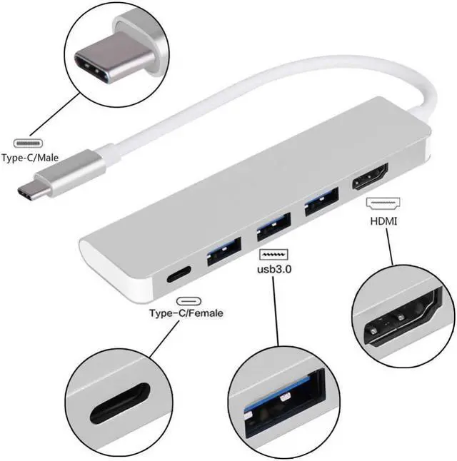Alt view image 3 of 5 - Male to USB 3.0 4K HD HDMI Hub 5Gbp/s High Speed Connector for