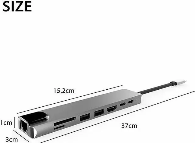 Alt view image 2 of 5 - 8-in-1 Type-C to Multiport USB-C 4K HDMI USB 3.0 Hub Adapter Cable for Macbook Card Reader PD Charging Adapter Splitter for PC