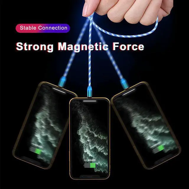Alt view image 4 of 5 - Magnetic Cable Flowing Light LED Micro USB Cable for  Type C Charging for  for iPhone Magnet Charger Cord
