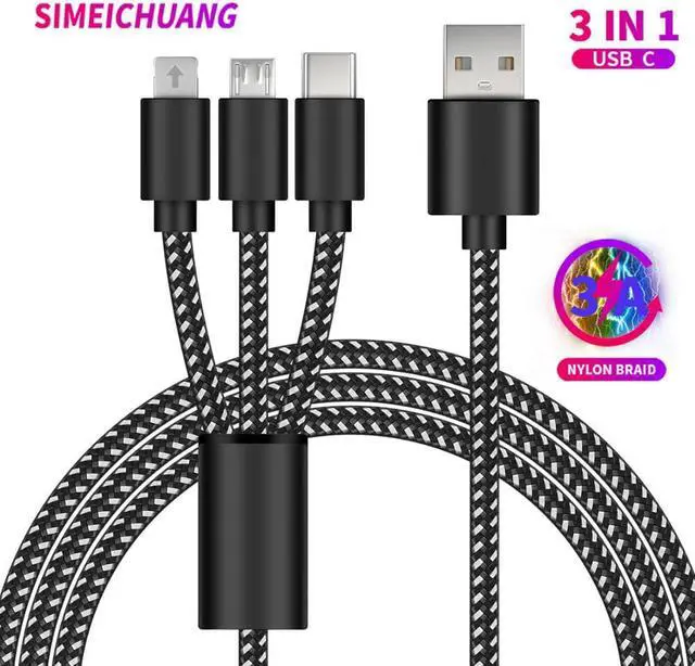 Main image of 3 In 1 USB C cable 3A fast charging nylon braided charger for  S10 Android phone Micro USB multifunctional fast charging