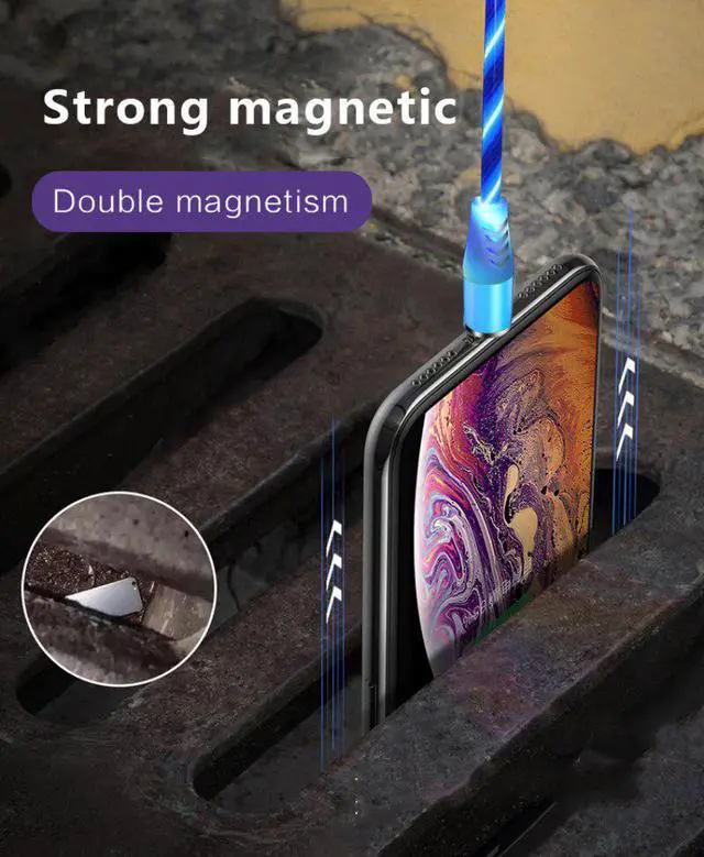 Alt view image 3 of 5 - 3A Charger USB Type C Cable Micro USB Cable  LED Light Magnetic Phone Cable Fast Charging Micro USB Type C Cable