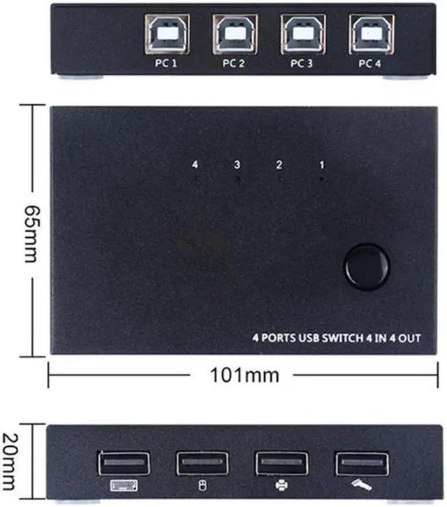 Alt view image 3 of 5 - 4 Port USB 2.0 KVM Switch Box Plug and Play for Keyboard Mouse 2 PC Sharing Splitter Switcher  Hard Disk Card Reader