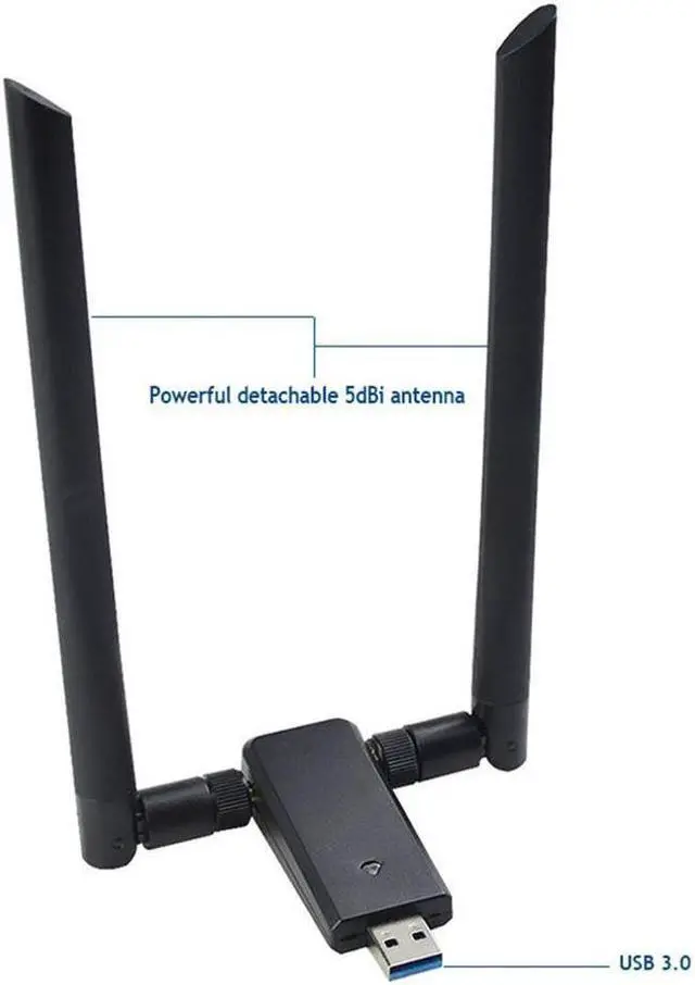 Alt view image 3 of 5 - 1200Mbps Long Range Dual Band 5GHz Wireless USB 3.0 WiFi Network Adapter Antennas for Home Office Desktop Laptop PC
