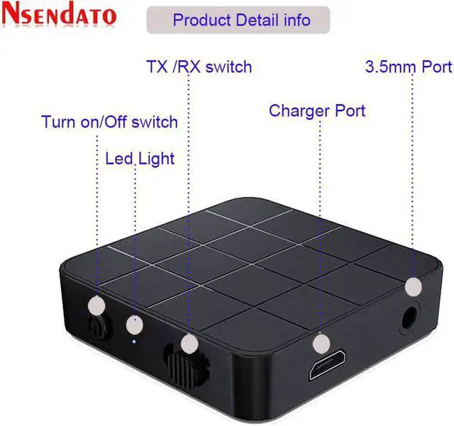 Alt view image 5 of 5 - Bluetooth 5.0 Audio Music Transmitter Receiver 2 in 1 3.5mm AUX jack RCA Stereo Music Wireless Audio Adapter For Car TV Speaker