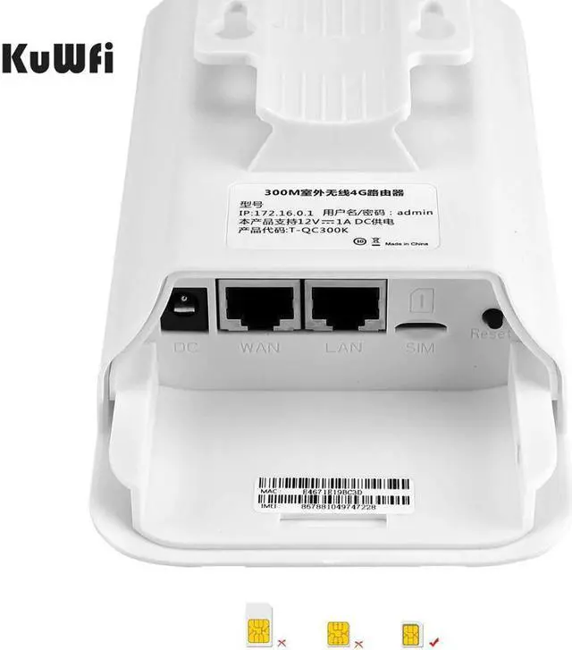 Alt view image 4 of 5 - 300Mbps Waterproof Outdoor 4G LTE CPE Router with POE adapter CAT4 3G/4G SIM Card WiFi Router for IP Camera/Outside WiFi