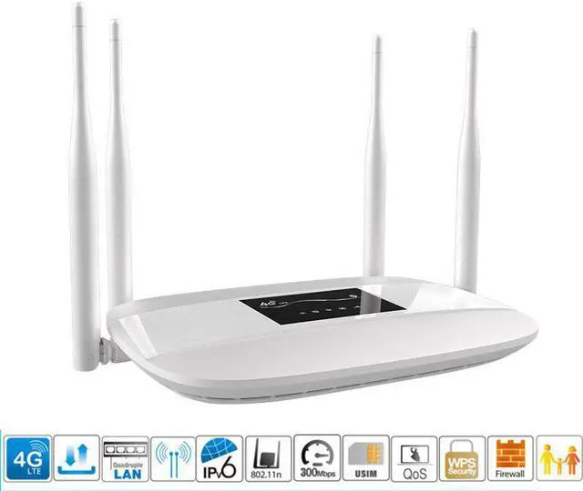 Alt view image 4 of 5 - 4G LTE WiFi Router 300Mbps Unlocked CAT4 4G Router Mobile Broadband Home WIFI Hotspot with SIM Slot 4 LAN RJ45 Port 32 Users