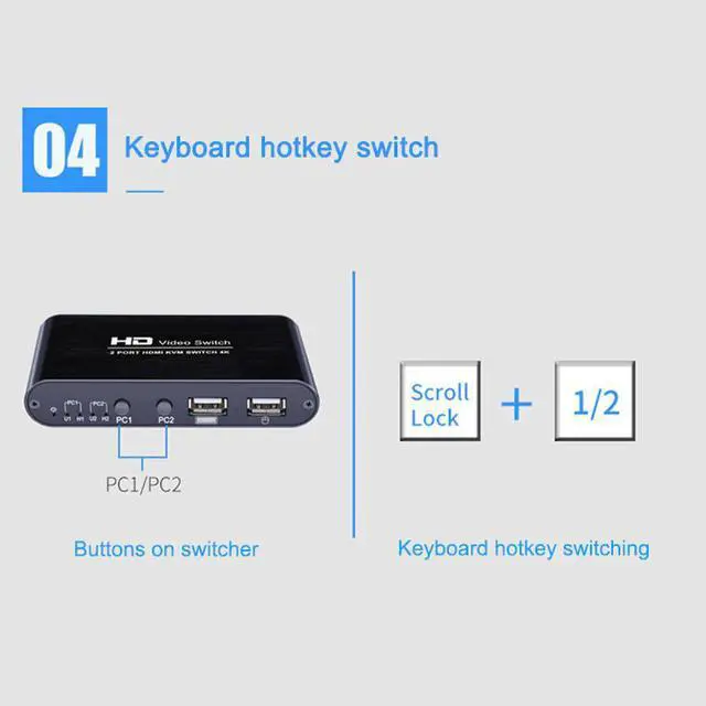 Alt view image 4 of 7 - KVM Switch Box 4 Port 2.0 Switcher Office PC Sharing Splitter for Keyboard Mouse Printer Monitor for Windows/Mac/Linux
