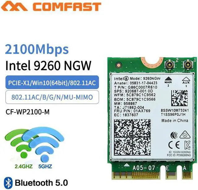 Alt view image 3 of 5 - Wireless Dual Band 2100Mbps Intel 9260 A PCIE Bluetooth 5.0 Wifi Network Card for Win10 2.4G/5G 802.11 AC MU-MIMO Wi-fi Adapter