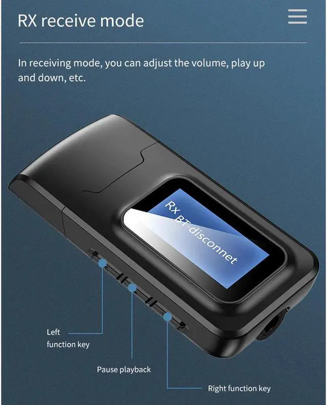 Alt view image 3 of 5 - 2In1 USB Bluetooth 5.0 Audio Receiver Transmitter for TV Speaker Car PC 3.5mm Jack Stereo AUX Wireless Adapter with LCD Display