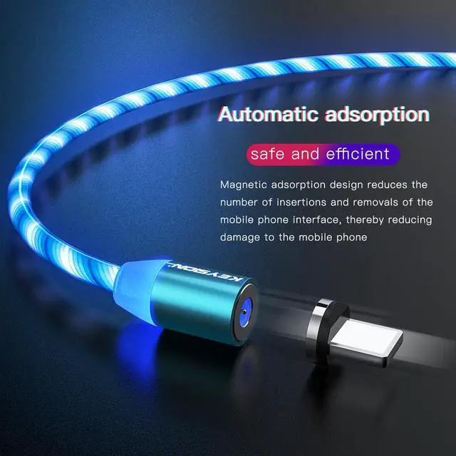 Alt view image 3 of 5 - Magnetic Cable Flowing Light LED Micro USB Cable for  Type C Charging for  for iPhone Magnet Charger Cord