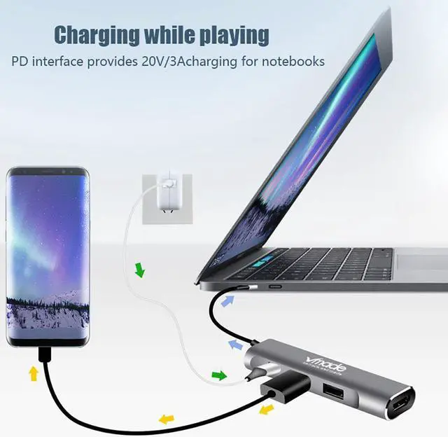 Alt view image 2 of 5 - phone  Adapter Charger Cable Support smartphones Type-C to HDMI PD USB 3.0 Docking Station for Appler/Google/Microsof