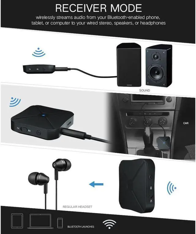 Alt view image 4 of 5 - Bluetooth Transmitter & Receiver Adapter 2 in1 Wireless Bluetooth 4.2 Audio Portable Audio Player Adapter Aux 3.5mm PK B6