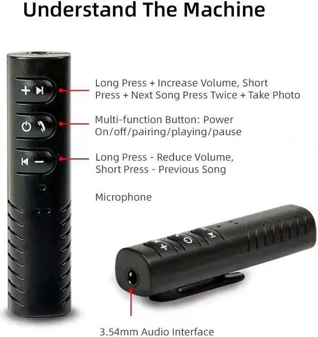 Alt view image 3 of 5 - Receiver For Headphone Wireless Audio Adapter Handsfree Call Car Kit 3.5mm Jack Aux Music MP3 Long Standby Micphone