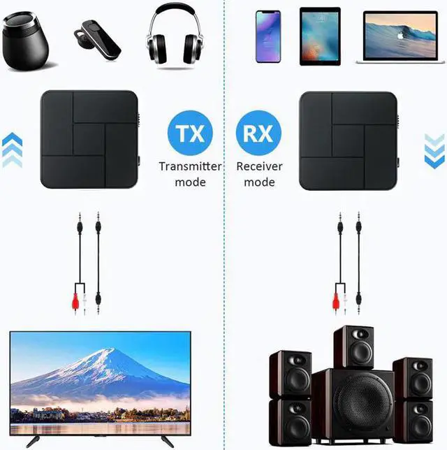 Alt view image 2 of 5 - Bluetooth 5.0 Audio Receiver Transmitter with Mic 3.5mm 3.5 AUX Jack USB Dongle Wireless Adapter For TV PC Car Speaker